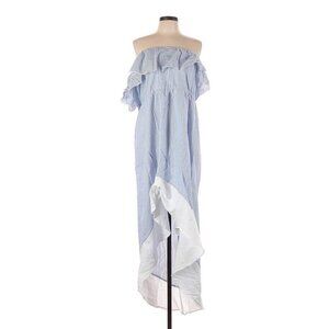 ASOS Dress Size 10 Stripe Hi Low Hem One Shoulder Blue Summer Vacation Ruffle